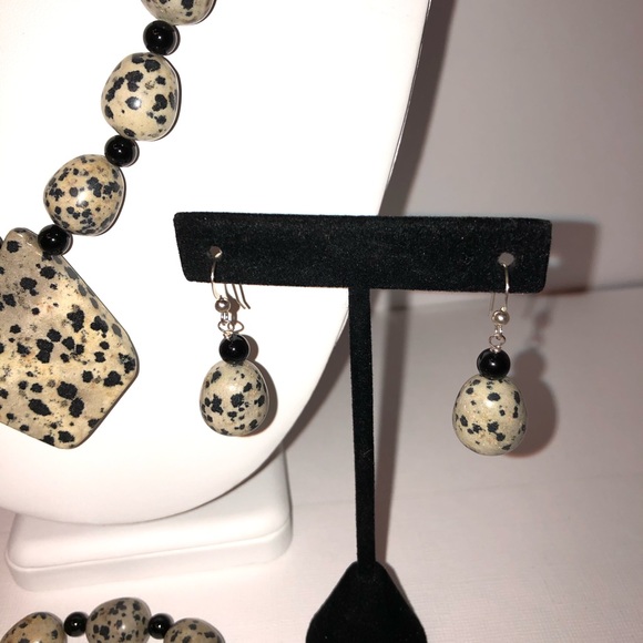 Jay King Spotted & Black Agate Neck/Ear/Bracelet - Picture 3 of 8